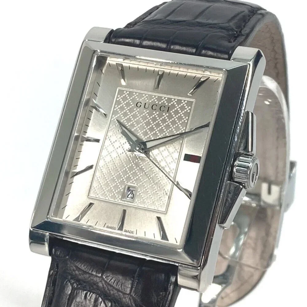 GUCCI Rectangle Watch Watch Wristwatch SS Silver/Dark brown
